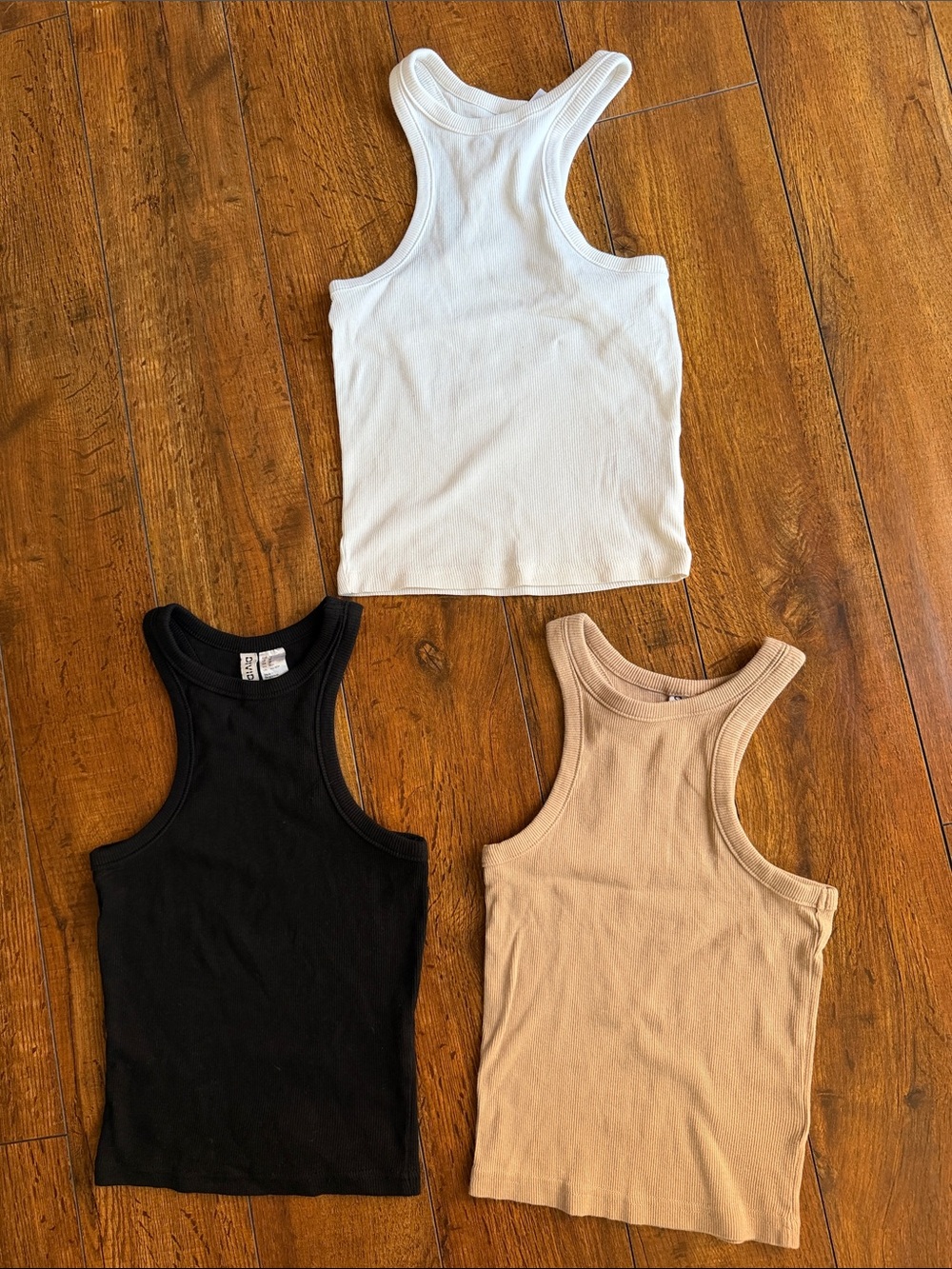Divided Ribbed Racerback Crop Tops - White, Black & Tan